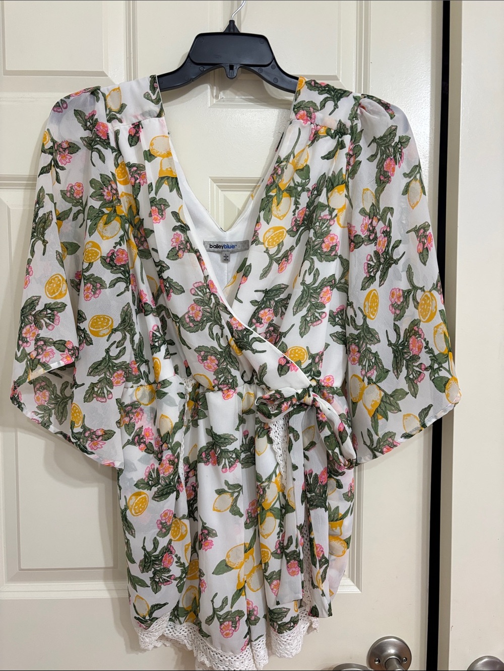 Bailey 44 White Lemon & Pink Floral Wrap Mini Dress
